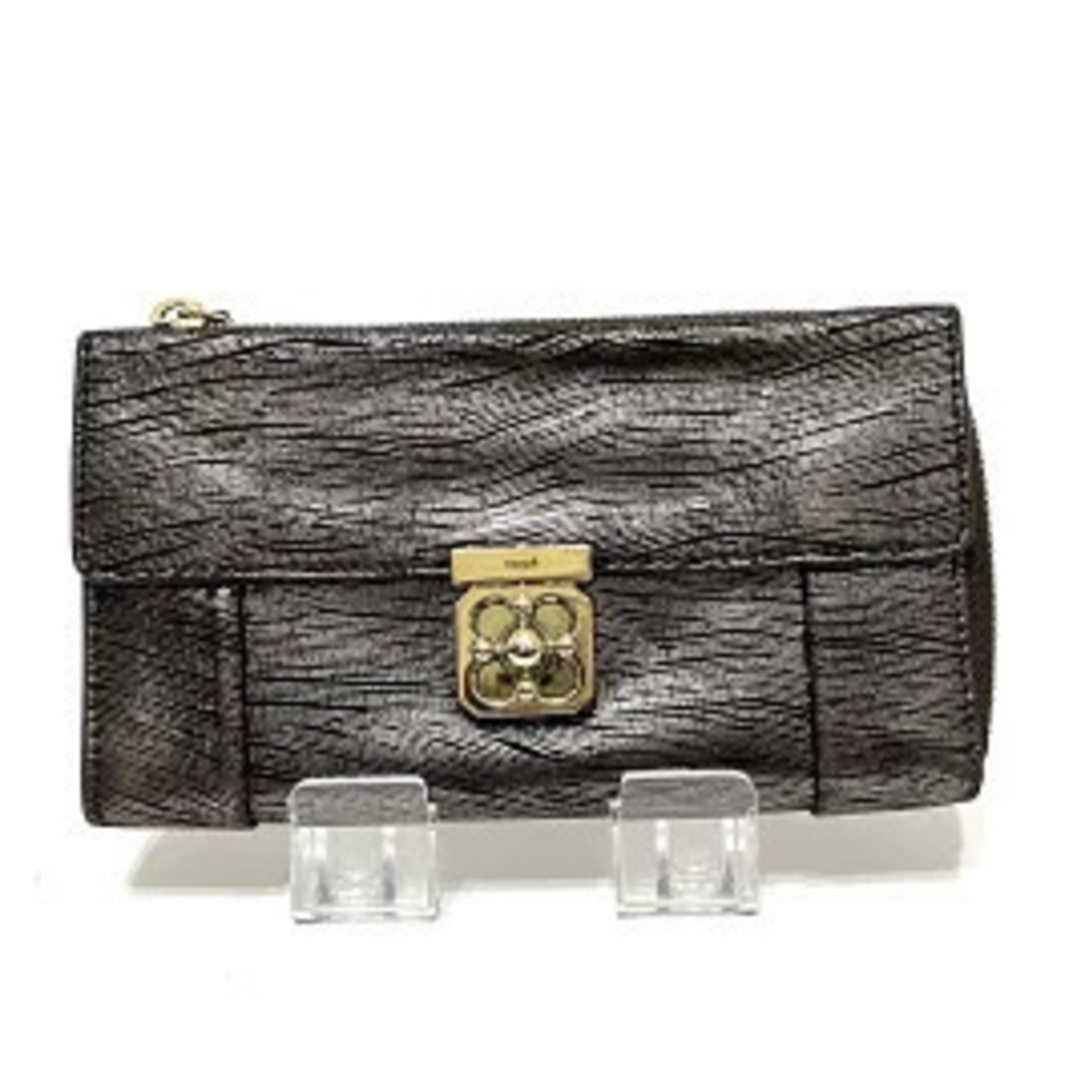 Chloe Elsie Long Wallet L shaped Zipper Dark Brown Leather